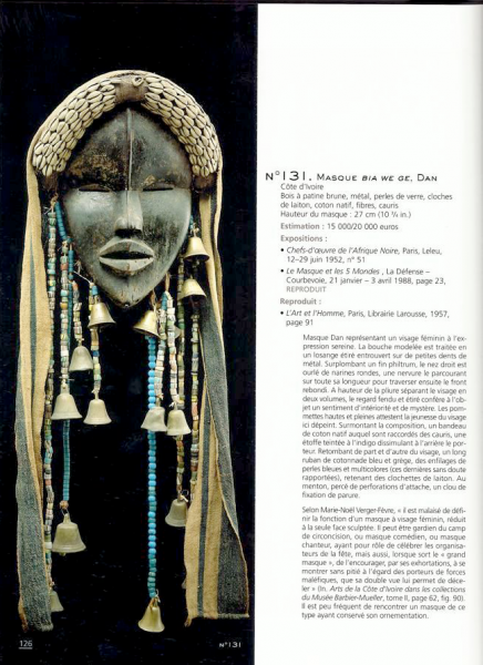 Catalogue de la vente Vérité | Page 126 | Masque Bia We Ge