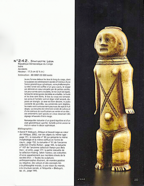 Catalogue de la vente Vérité | Page 293 | Statuette Lega